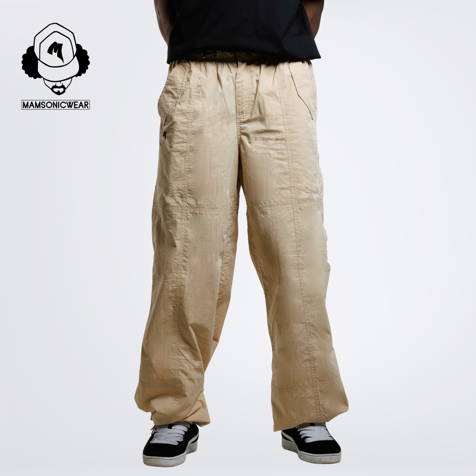 Embroidered Logo Draped Crinkle-Cotton Cargo Pants