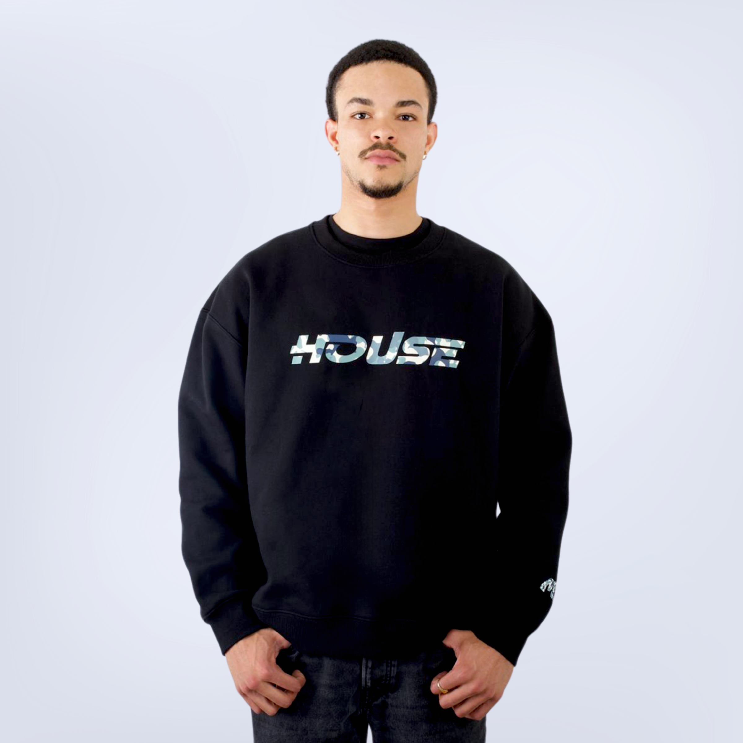 HOUSE Sweat  Black with Blue Camouflage Logo