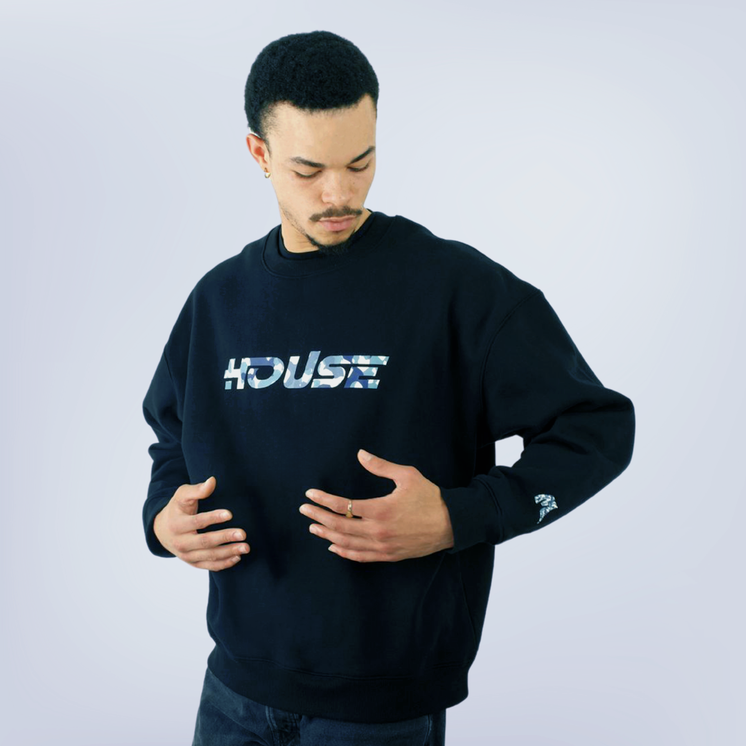 HOUSE Sweat  Black with Blue Camouflage Logo