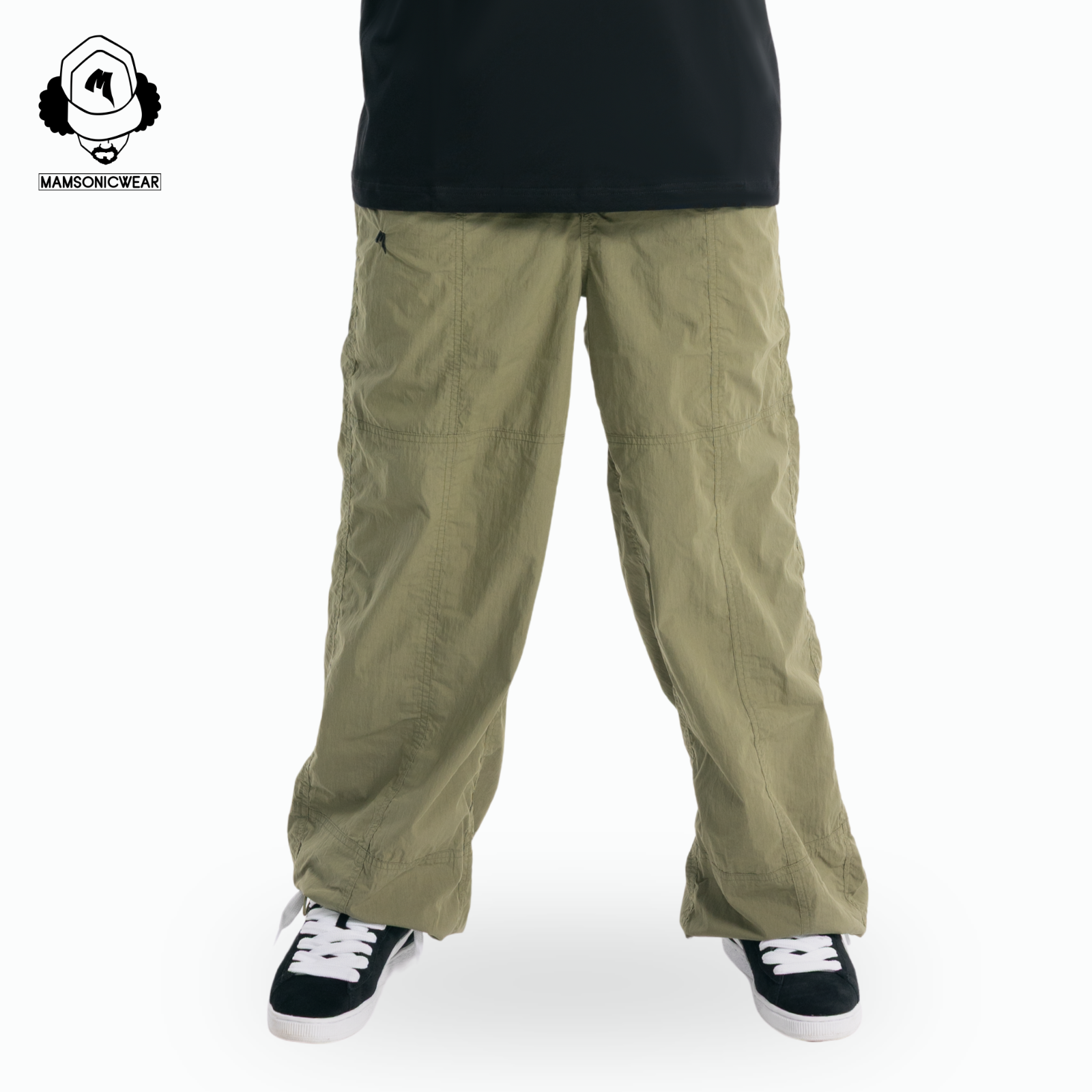 Embroidered Logo Draped Crinkle-Cotton Cargo Pants | Olive Green
